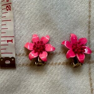 Vintage Pink Hibiscus Clip On Earrings